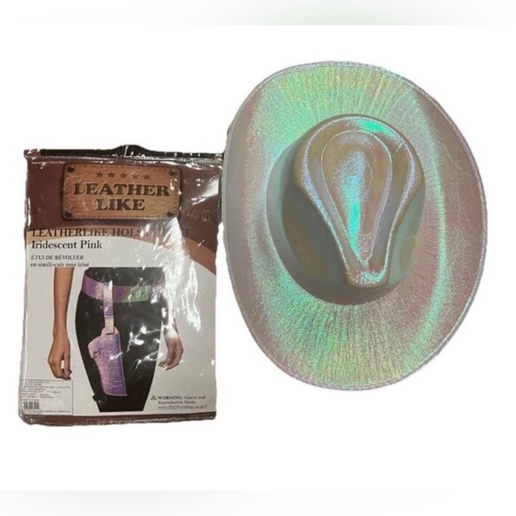 Halloween Costume Irridescent Cowgirl Hat And Matching Holster Preloved - Picture 1 of 4
